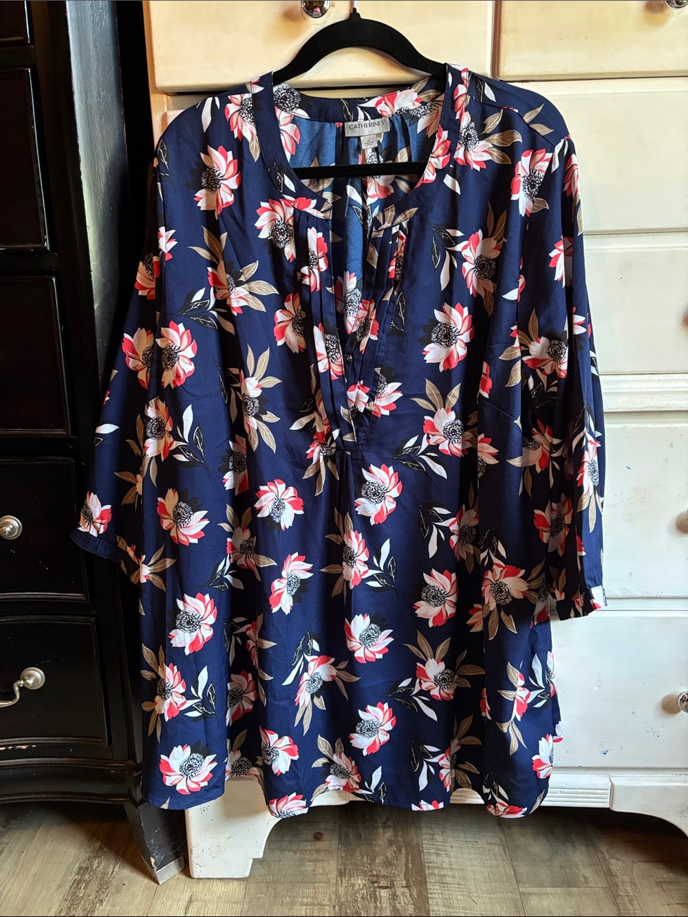 Catherines Navy Floral Peasant Tunic